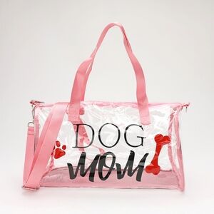 Pink DOG MOM Clear Duffel Bag Weekend CrossBody Boston Gym Travel Transparent